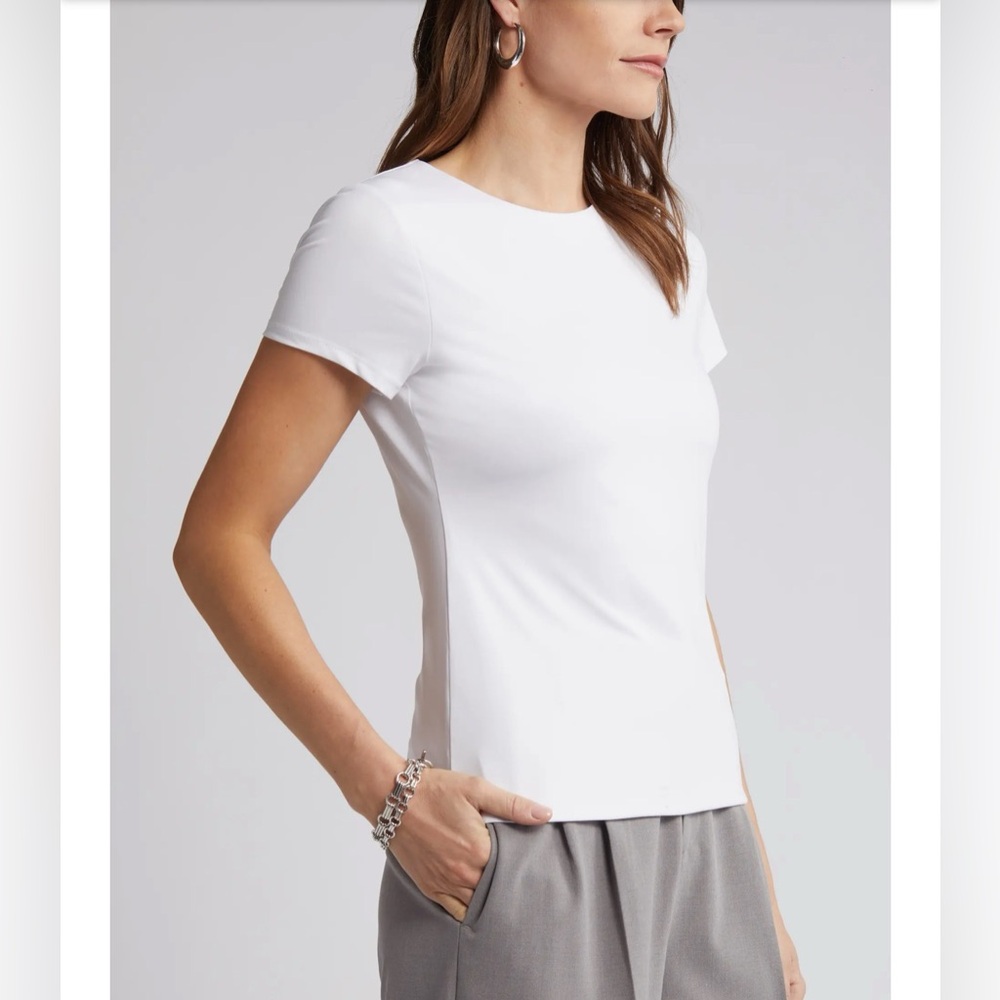 HALOGEN Women's White Front Lined Classic T-shirt/Top Size L